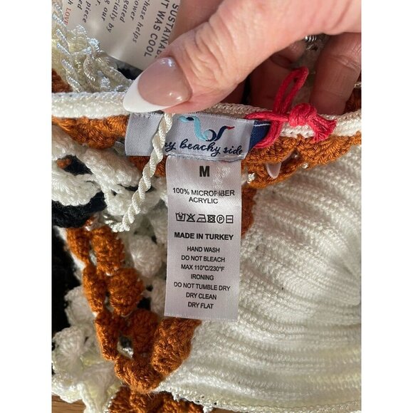 NWT My Beachy Side Crochet Halter Top Bikini Skirt Set White Brown Black Medium - Picture 10 of 12